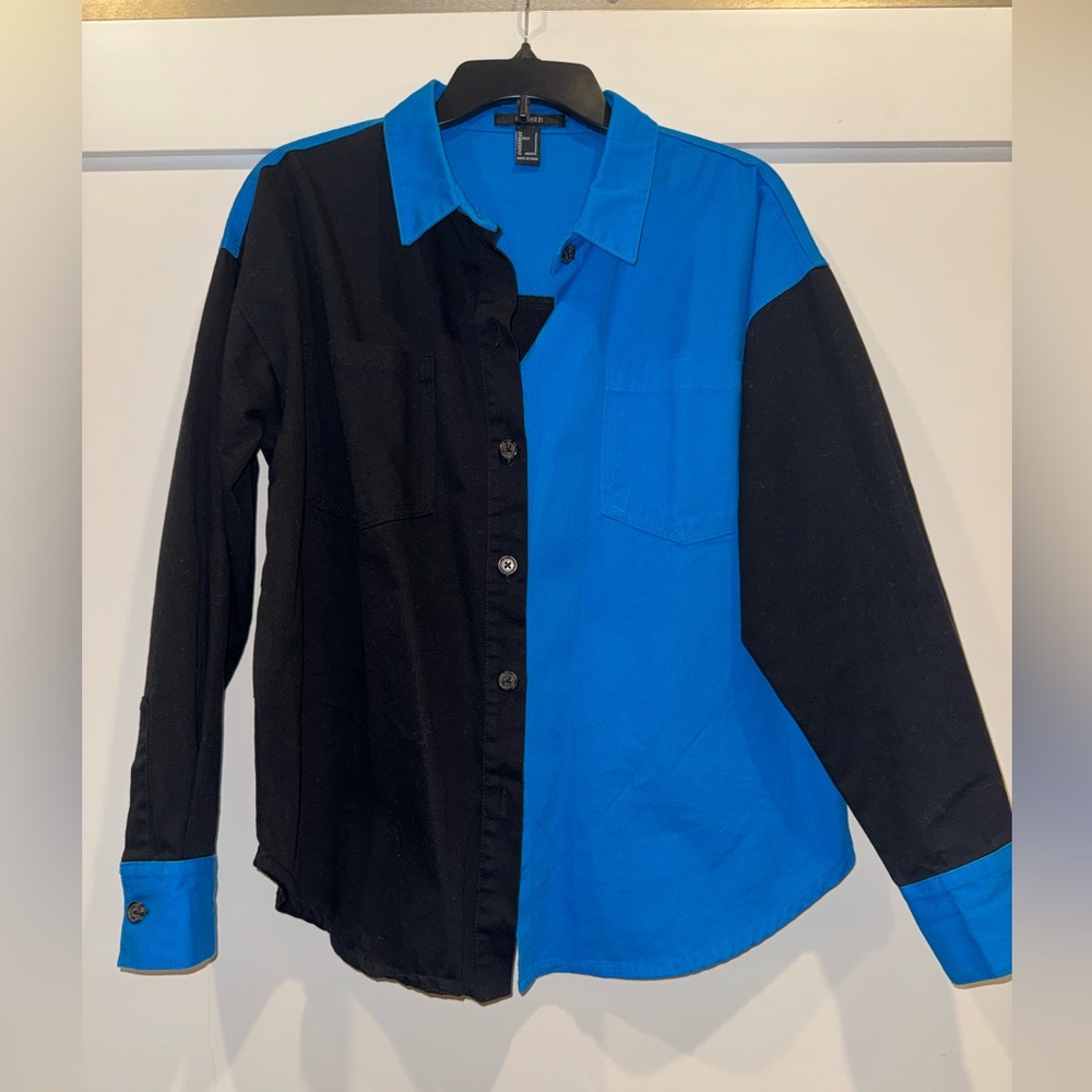 Black and Blue Oversize Button-Up Shirt